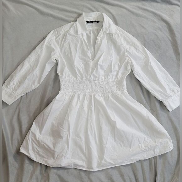 ZARA White Skater Long Sleeve Dress - Picture 2 of 3